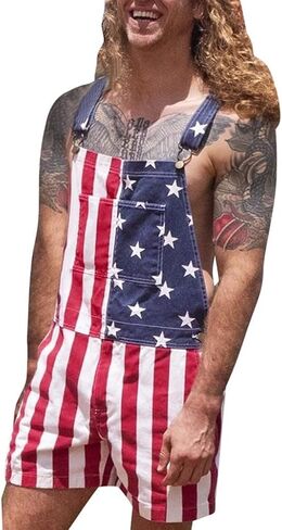 American Flag Overalls Men Women Unisex Adjustable Straps 4th Of July Overalls Patriotic Romper Shorts With Pockets in Kuwait