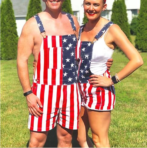 American Flag Overalls Men Women Unisex Adjustable Straps 4th Of July Overalls Patriotic Romper Shorts With Pockets in Kuwait