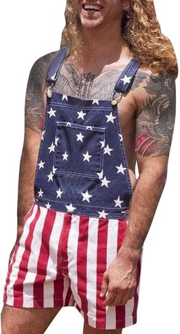 American Flag Overalls Men Women Unisex Adjustable Straps 4th Of July Overalls Patriotic Romper Shorts With Pockets in Kuwait
