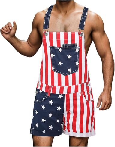 American Flag Overalls Men Women Unisex Adjustable Straps 4th Of July Overalls Patriotic Romper Shorts With Pockets in Kuwait