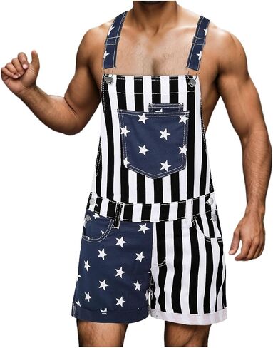 American Flag Overalls Men Women Unisex Adjustable Straps 4th Of July Overalls Patriotic Romper Shorts With Pockets in Kuwait