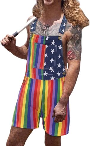 American Flag Overalls Men Women Unisex Adjustable Straps 4th Of July Overalls Patriotic Romper Shorts With Pockets in Kuwait