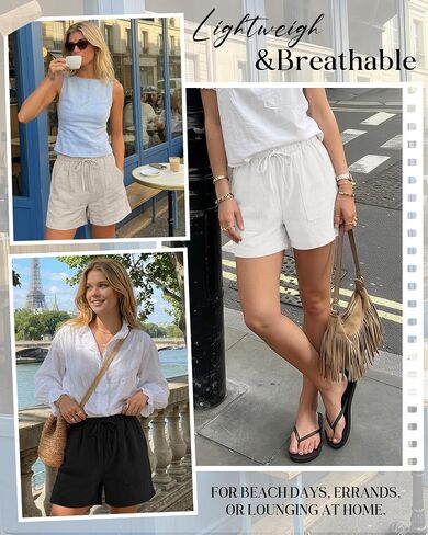 Ficerd 3 Pack Women's Linen Shorts Summer Casual Drawstring Shorts Baggy Wide Leg Trendy Beach Comfy Short with Pockets in Saudi Arabia