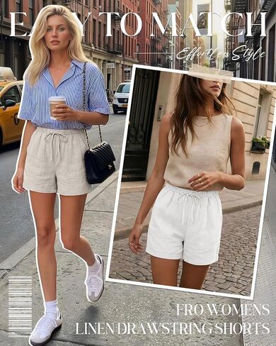Ficerd 3 Pack Women's Linen Shorts Summer Casual Drawstring Shorts Baggy Wide Leg Trendy Beach Comfy Short with Pockets in Saudi Arabia