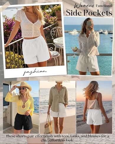 Ficerd 3 Pack Women's Linen Shorts Summer Casual Drawstring Shorts Baggy Wide Leg Trendy Beach Comfy Short with Pockets in Saudi Arabia