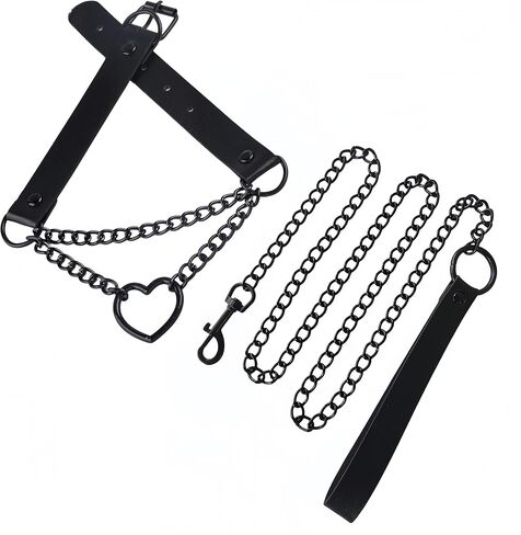 Gothic Leather Choker Collar with Leash Set for Women, Black Faux Leather Heart Pendant Punk Goth Accessories for Halloween Cosplay Rave Party in Saudi Arabia
