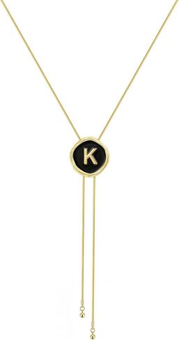 Initial Necklaces for Women - Dainty Black and Gold Lariat Long Chain Letter Disc Y Necklaces, Bolo Tie Accessories Trendy Western Gold Jewelry Personalized Gifts for Women in Saudi Arabia