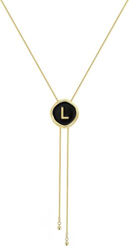 Initial Necklaces for Women - Dainty Black and Gold Lariat Long Chain Letter Disc Y Necklaces, Bolo Tie Accessories Trendy Western Gold Jewelry Personalized Gifts for Women in Saudi Arabia