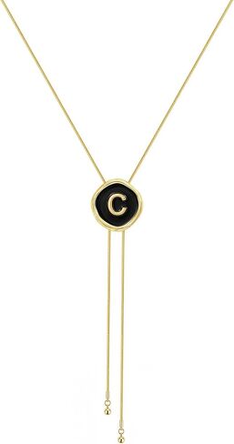 Initial Necklaces for Women - Dainty Black and Gold Lariat Long Chain Letter Disc Y Necklaces, Bolo Tie Accessories Trendy Western Gold Jewelry Personalized Gifts for Women in Saudi Arabia