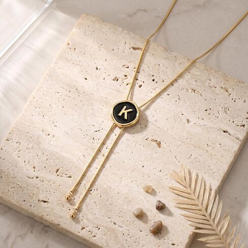 Initial Necklaces for Women - Dainty Black and Gold Lariat Long Chain Letter Disc Y Necklaces, Bolo Tie Accessories Trendy Western Gold Jewelry Personalized Gifts for Women in Saudi Arabia