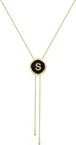 Initial Necklaces for Women - Dainty Black and Gold Lariat Long Chain Letter Disc Y Necklaces, Bolo Tie Accessories Trendy Western Gold Jewelry Personalized Gifts for Women in Saudi Arabia