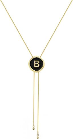 Initial Necklaces for Women - Dainty Black and Gold Lariat Long Chain Letter Disc Y Necklaces, Bolo Tie Accessories Trendy Western Gold Jewelry Personalized Gifts for Women in Saudi Arabia