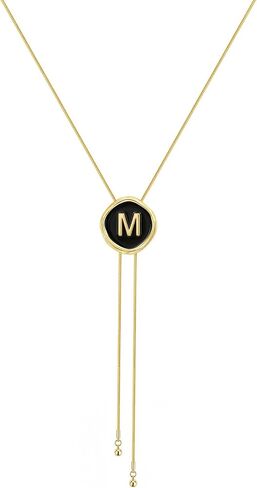 Initial Necklaces for Women - Dainty Black and Gold Lariat Long Chain Letter Disc Y Necklaces, Bolo Tie Accessories Trendy Western Gold Jewelry Personalized Gifts for Women in Saudi Arabia
