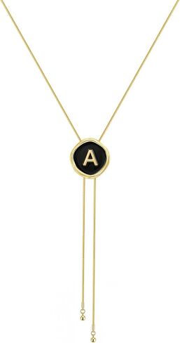 Initial Necklaces for Women - Dainty Black and Gold Lariat Long Chain Letter Disc Y Necklaces, Bolo Tie Accessories Trendy Western Gold Jewelry Personalized Gifts for Women in Saudi Arabia