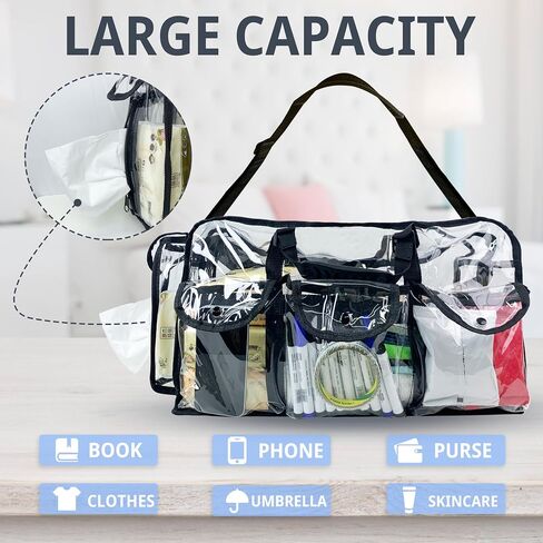 Large Clear Duffle Travel Gym Bag, Clear Tote Makeup Bag for Weekender, Travel, Overnight, Carry on Airplanes in Saudi Arabia