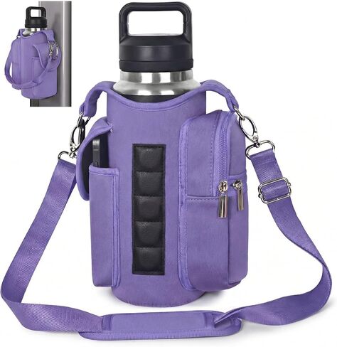 RICHEN Magnetic Gym Bag,Magnets Gym Water Bottle Bag Carrier Holder with Pockets & Strap Fit for 18 to 40 oz Owala Hydro Flask Yeti, Gym Accessories for Men Women,Walking, Hiking in Saudi Arabia