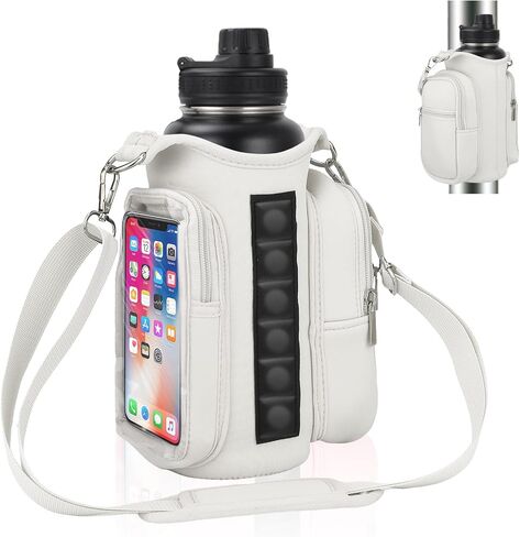 Magnetic Gym Bag Water Bottle Holder with Phone Pockets Shoulder Strap for Men Women, Cream in Saudi Arabia