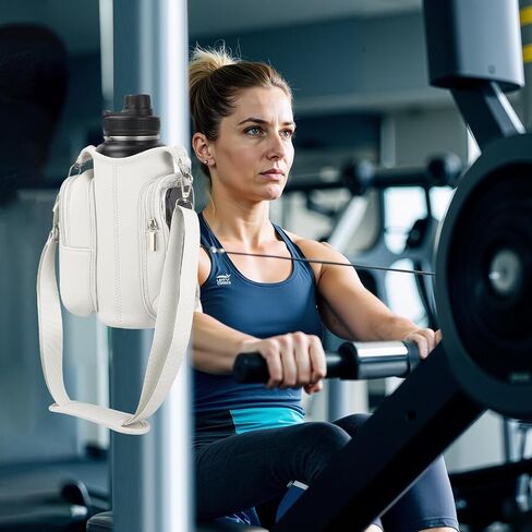 Magnetic Gym Bag Water Bottle Holder with Phone Pockets Shoulder Strap for Men Women, Cream in Saudi Arabia