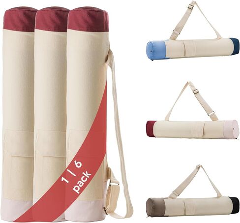 1 | 6 Pack Yoga Mat Tote Bag with Pocket – Tri-Color Cotton Cargo Bag for Gym, Beach, Travel – Wholesale Reusable Shoulder Bag in Saudi Arabia