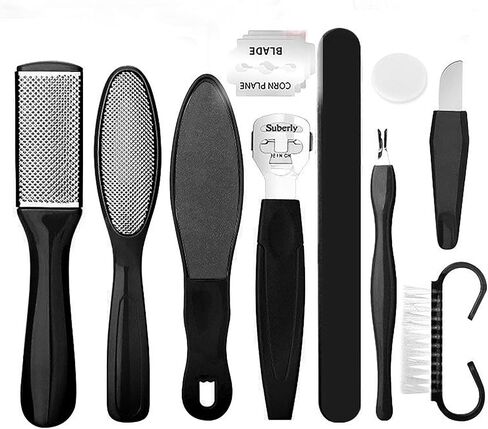 Professional Callus Remover & Foot File Set–Metal Surface Scraper for Dead Skin, Cracked Heels, and Hard Skin. Complete Pedicure Kit for Wet or Dry Feet, Essential Grooming Tool for Smooth Feet Black in Saudi Arabia