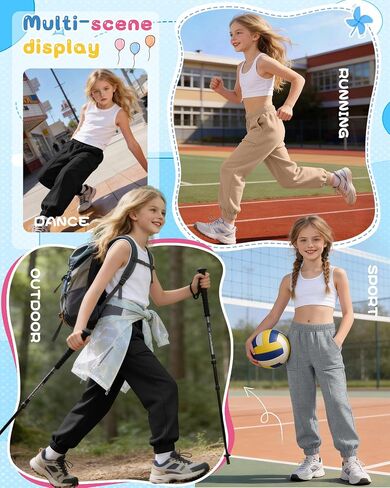 Halfchet 3 Pack Girls' Sweatpants Joggers Kids Athletic Running Pants Teens Casual Elastic Waistband Sweat Pants with Pockets in Saudi Arabia