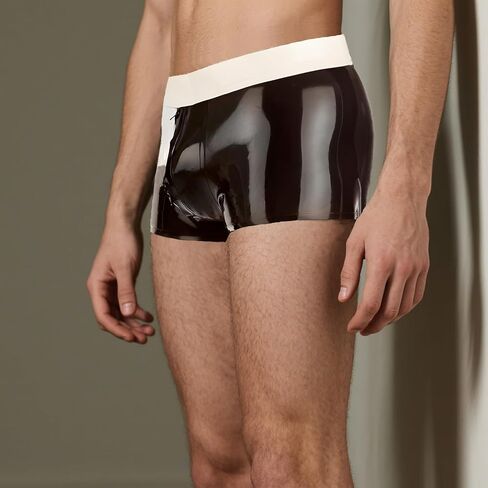 IOKUKI Latex Boxer Shorts Handmade,Latex Shorts with Crotch Zipper Rubber Panties for Men in Saudi Arabia