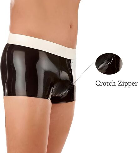 IOKUKI Latex Boxer Shorts Handmade,Latex Shorts with Crotch Zipper Rubber Panties for Men in Saudi Arabia