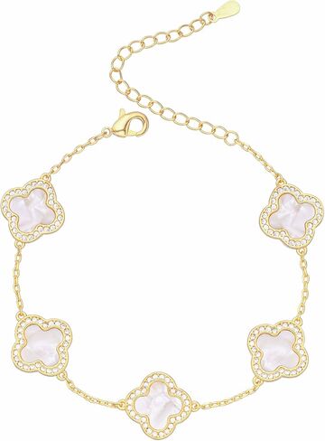 Billet-doux 14k Gold Plated Clovers Bracelet with Sparkling Cubic Zirconia Stones, Non-Tarnish Gold Plated Four Leaf Clover Bracelet, Mother's Day Jewelry Gifts for Women in Saudi Arabia