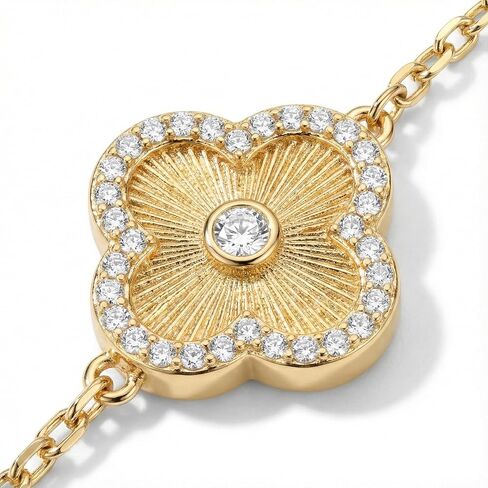 Billet-doux 14k Gold Plated Clovers Bracelet with Sparkling Cubic Zirconia Stones, Non-Tarnish Gold Plated Four Leaf Clover Bracelet, Mother's Day Jewelry Gifts for Women in Saudi Arabia