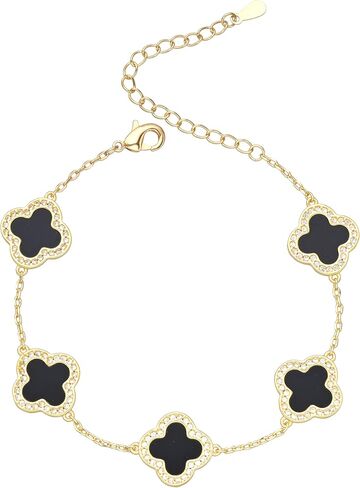 Billet-doux 14k Gold Plated Clovers Bracelet with Sparkling Cubic Zirconia Stones, Non-Tarnish Gold Plated Four Leaf Clover Bracelet, Mother's Day Jewelry Gifts for Women in Saudi Arabia