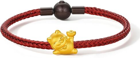 ZHOU LIU FU 24K سوار الذهب محظوظ القط سحر الأساور ثروة المجوهرات تكويم سحر لذيذ حسن الحظ حبة لطيف الثروة العصرية فنغ شوي الذهب الصلبة للنساء الرجال in Kuwait