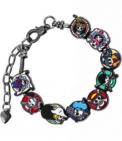DIY One Piece Charm Bracelet Gifts, 9 Mini Anime Faces in Chibi Style – Luffy, Zoro, Nami, Sanji, Usopp, Robin & More – Removable Alloy Chain for Men and Women in Kuwait