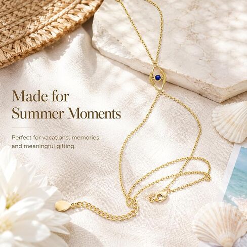 Evil Eye Hand Chain Bracelet for Women, S925 Sterling Silver 14K Gold Plated Finger Bracelet with Lapis Lazuli, Boho Hand Harness Jewelry for Protection & Luck, 6.5" + 2" Adjustable Wrist in Saudi Arabia