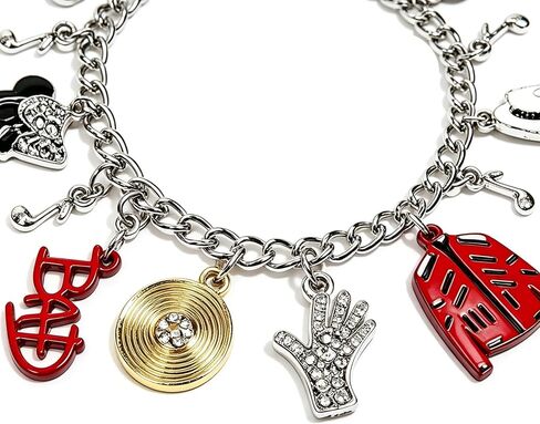 Music Icon Inspired Charm Bracelet, Chain with Crystal Hat, Glove, Red Jacket, Vinyl Record & Music Note Pendants, Memorial Jewelry Birthday Gift for Fans Women Men in Saudi Arabia
