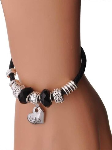 Delight Jewelry Silvertone Crown with Crystals and Textured Bottom - Coach Celtic Knot Leather Bead Bracelet, 7"+2" Extender in Saudi Arabia