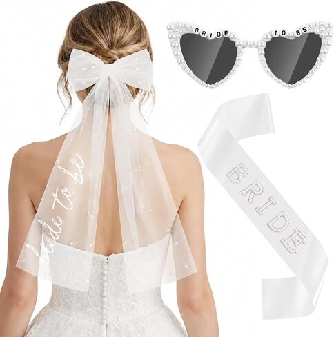 Erythem Bride to Be Set with Veil, Sash & Sunglasses, Bachelorette Party Accessories for Bridal Shower Engagement Wedding in Saudi Arabia