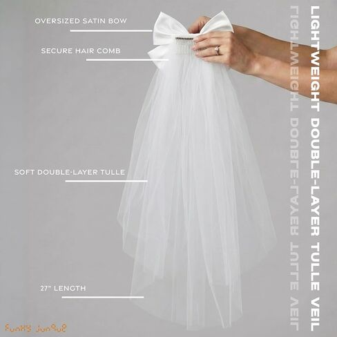 غير تقليدي Junque Bride to Be Veil مع القوس، حجاب أبيض لحفلات العازبة لحفلات الزفاف، وحفلات الزفاف وهدايا الخطوبة in Kuwait