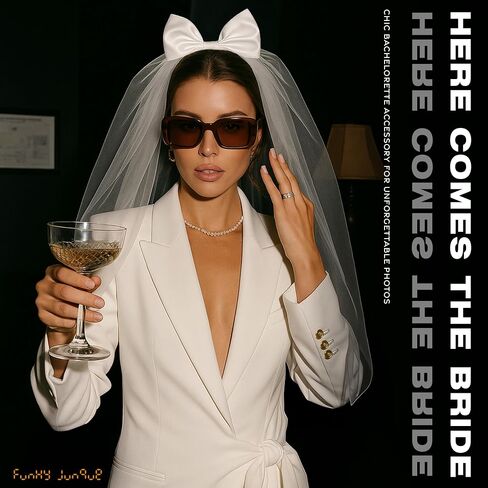 غير تقليدي Junque Bride to Be Veil مع القوس، حجاب أبيض لحفلات العازبة لحفلات الزفاف، وحفلات الزفاف وهدايا الخطوبة in Kuwait