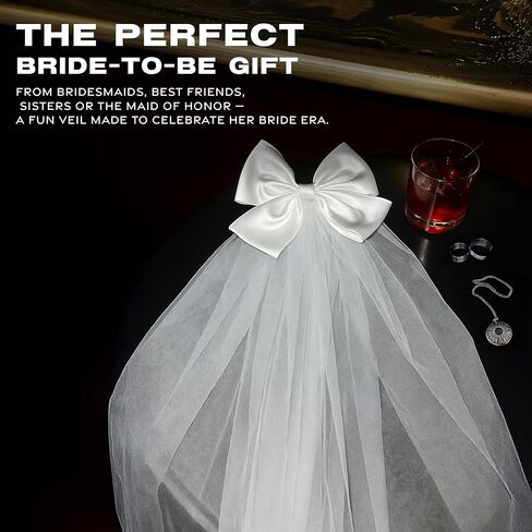 غير تقليدي Junque Bride to Be Veil مع القوس، حجاب أبيض لحفلات العازبة لحفلات الزفاف، وحفلات الزفاف وهدايا الخطوبة in Kuwait