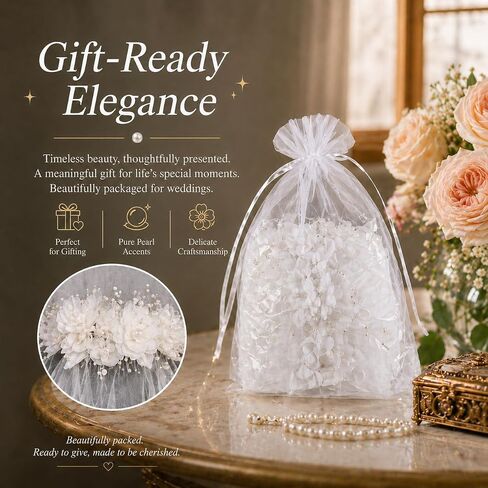 Pure Sacred Ceremonial Pearl and Flower Decorated Bridal Veil with Comb, Extra Long 25-inch, Soft Elegant Wedding Veil for Bride, Secure Easy Wear for Wedding, Bachelorette Party, First Communion in Saudi Arabia