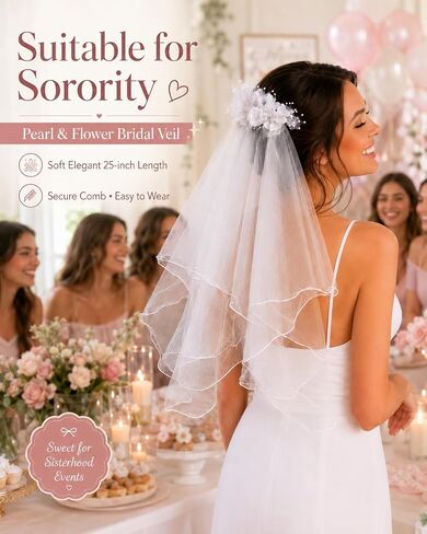 Pure Sacred Ceremonial Pearl and Flower Decorated Bridal Veil with Comb, Extra Long 25-inch, Soft Elegant Wedding Veil for Bride, Secure Easy Wear for Wedding, Bachelorette Party, First Communion in Saudi Arabia