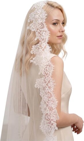 Mantilla Bridal Veil French Lace Eyelash Edge Wedding Veil with Comb for Bride in Saudi Arabia