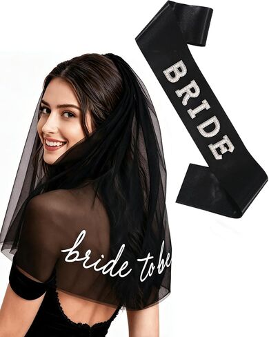 Bride to Be Black Veil and Sash - Bachelorette Party Favors, Bridal Shower Accessories, Bach Party Supplies, Wedding Gifts in Saudi Arabia