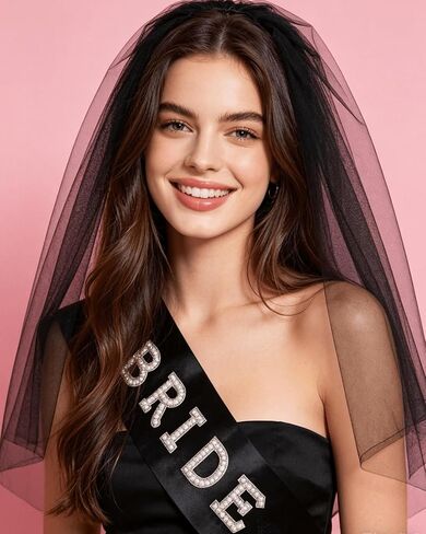 Bride to Be Black Veil and Sash - Bachelorette Party Favors, Bridal Shower Accessories, Bach Party Supplies, Wedding Gifts in Saudi Arabia