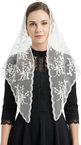 Lystaii مثلث الدانتيل Mantilla الحجاب الكاثوليكية كاتدرائية غطاء الرأس وشاح اللاتينية قداس الحجاب خمر لعرائس الزفاف الكنيسة in Kuwait