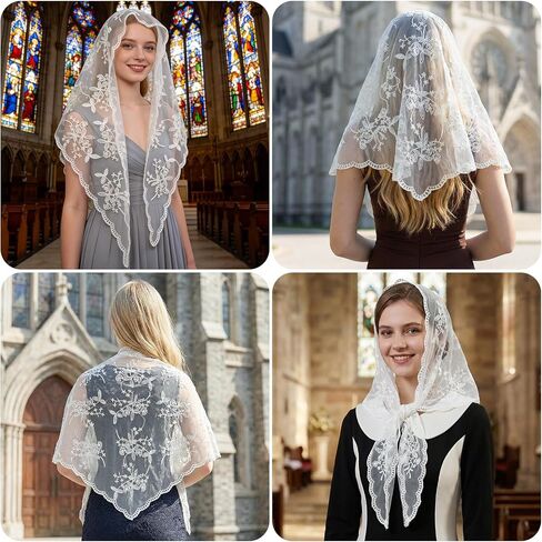 Lystaii مثلث الدانتيل Mantilla الحجاب الكاثوليكية كاتدرائية غطاء الرأس وشاح اللاتينية قداس الحجاب خمر لعرائس الزفاف الكنيسة in Kuwait