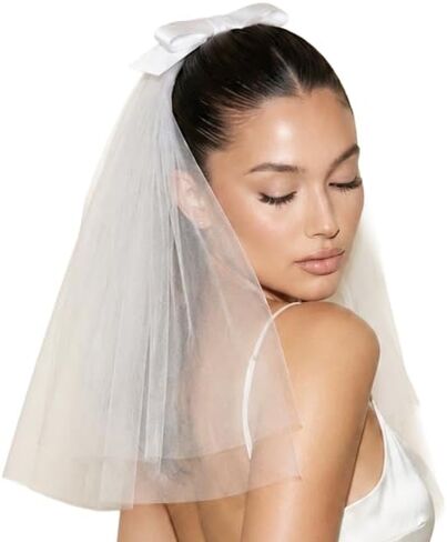 غير تقليدي Junque Bride to Be Veil مع القوس، حجاب أبيض لحفلات العازبة لحفلات الزفاف، وحفلات الزفاف وهدايا الخطوبة in Kuwait