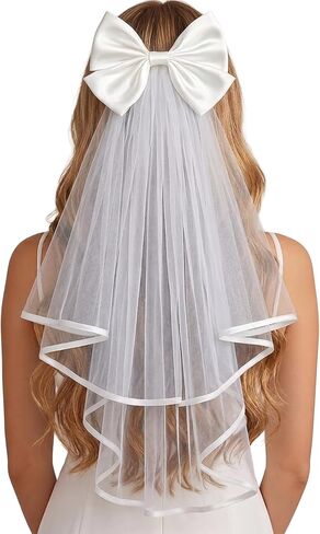 غير تقليدي Junque Bride to Be Veil مع القوس، حجاب أبيض لحفلات العازبة لحفلات الزفاف، وحفلات الزفاف وهدايا الخطوبة in Kuwait