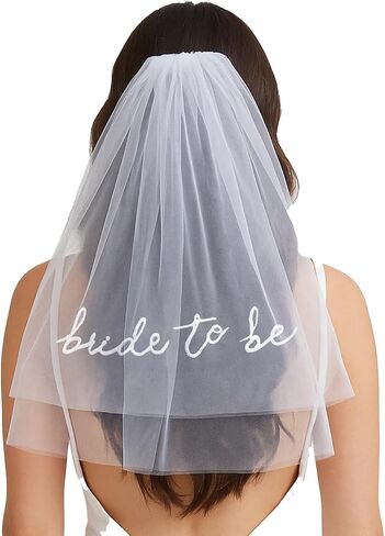 غير تقليدي Junque Bride to Be Veil مع القوس، حجاب أبيض لحفلات العازبة لحفلات الزفاف، وحفلات الزفاف وهدايا الخطوبة in Kuwait