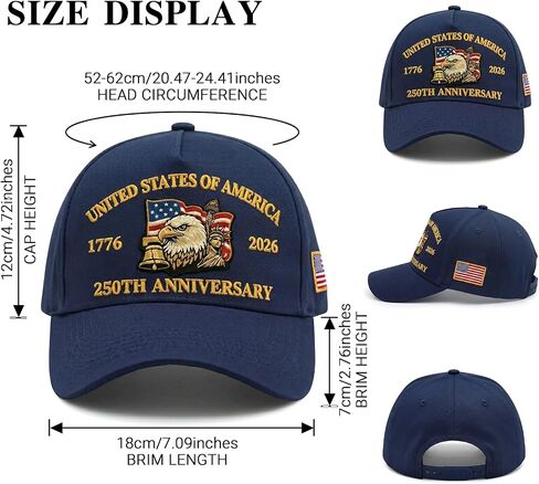 250th Anniversary USA Hat - Eagle Embroidery Patriotic Baseball Cap, Adjustable Hat Retro Embroidered Baseball Cap in Kuwait